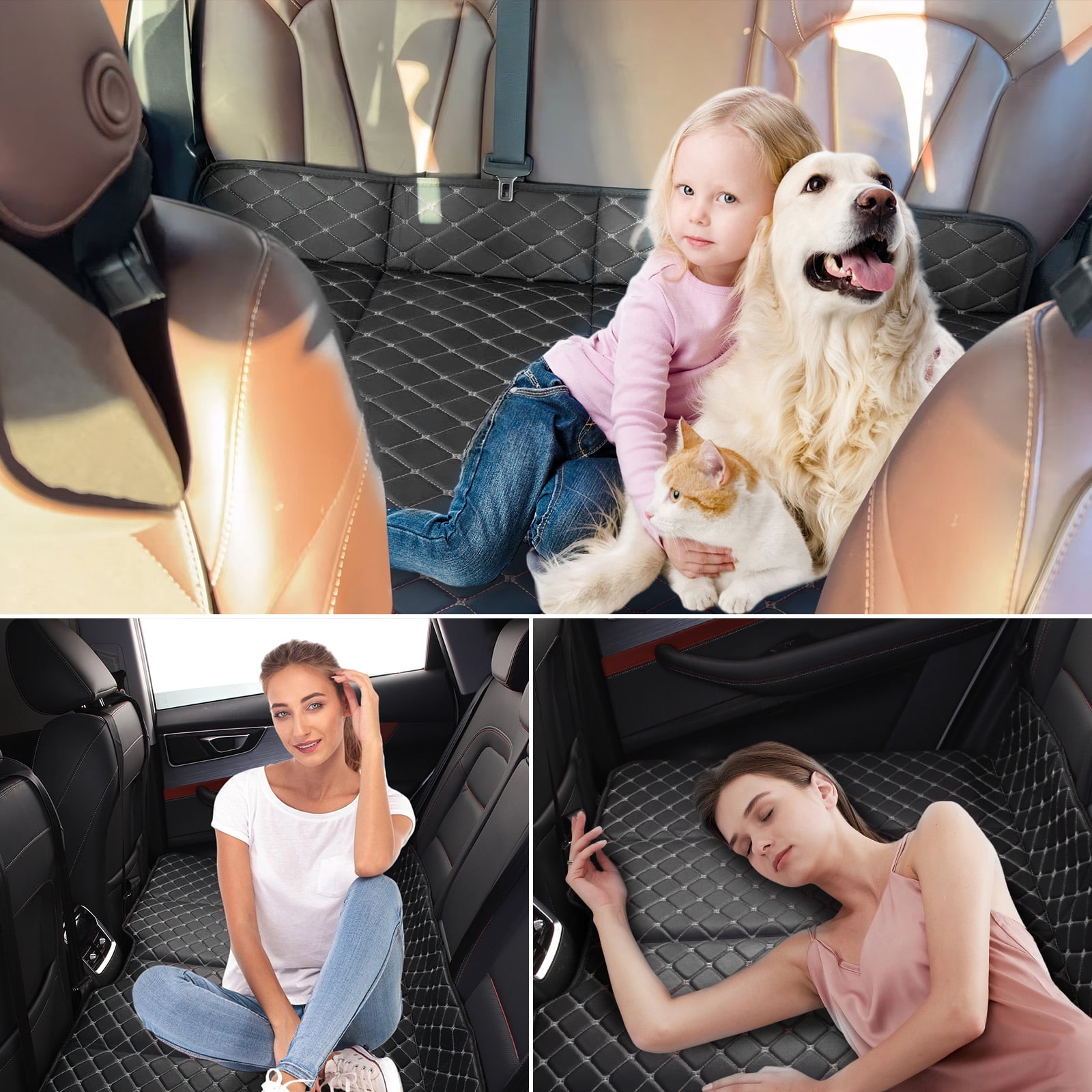 Qiyester Car Bed Backseat with Elastic Straps Non-Inflatable Foldable Portable Rear Mattress Travel Camping Sleep Gear