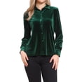thumbnail image 1 of Camisa de botón de manga larga con cuello de terciopelo vintage para mujeres, otoño invierno, talla XL, verde, 1 of 6