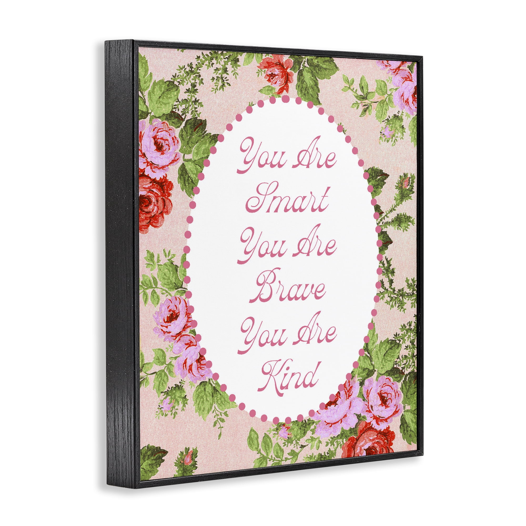 Stupell Industries Smart Brave & Kind with Vintage Florals Black Framed Giclee Art, design by Lil' Rue