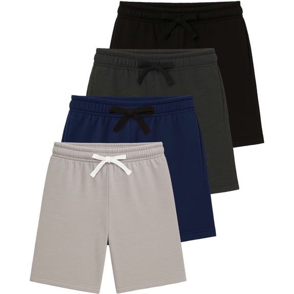 Real Essentials 3 Pack: Boys Fleece Lounge Shorts – Soft Pull-On Gym, School, Sleep & Active Sports Shorts for Kids