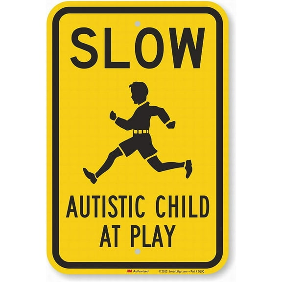 Garage Decor Sign Slow - Autistic Child at Play Sign Safety Sign Caution Warning Sign Tin Metal Decor Sign 8x12