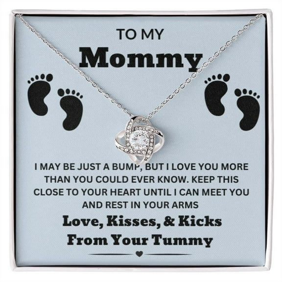 To My Mommy New Mom Or Mom To Be Personalized Necklace Gift-Blue, Love Knot Necklace Gift for Mom from Bump, Necklace For Mother on First Mother's Day With Heart Touching Message Card and LED Box