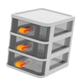 thumbnail image 3 of Caja de almacenamiento de escritorio tipo cajón, transparente, organizador de papelería de escritorio con asa naranja, 3 capas, blanco, 13,4 x 17 x 17 cm, 3 of 12