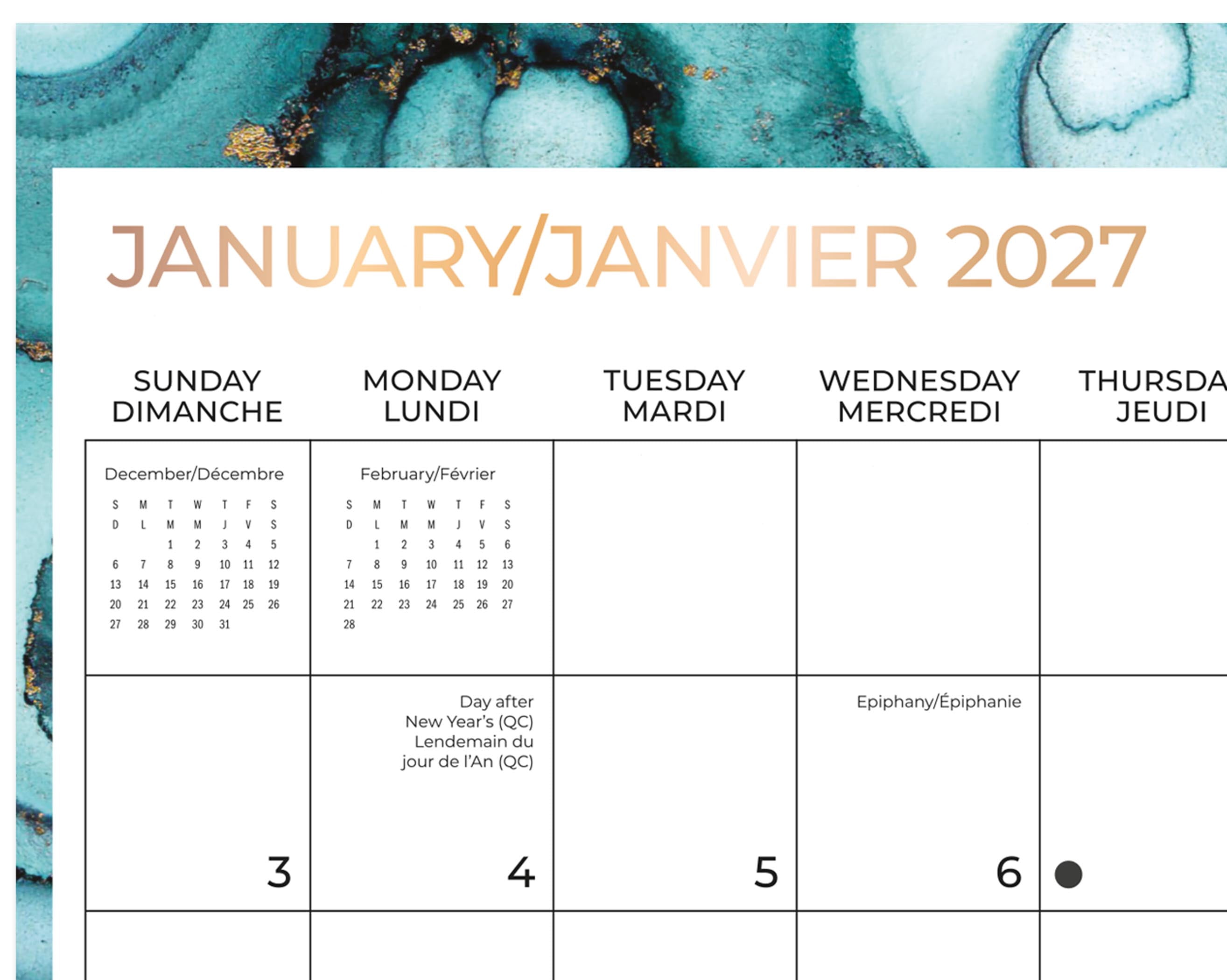 Calendrier familial 2027 Mead® Marbel Fashion en papier, 17 po x 13 po