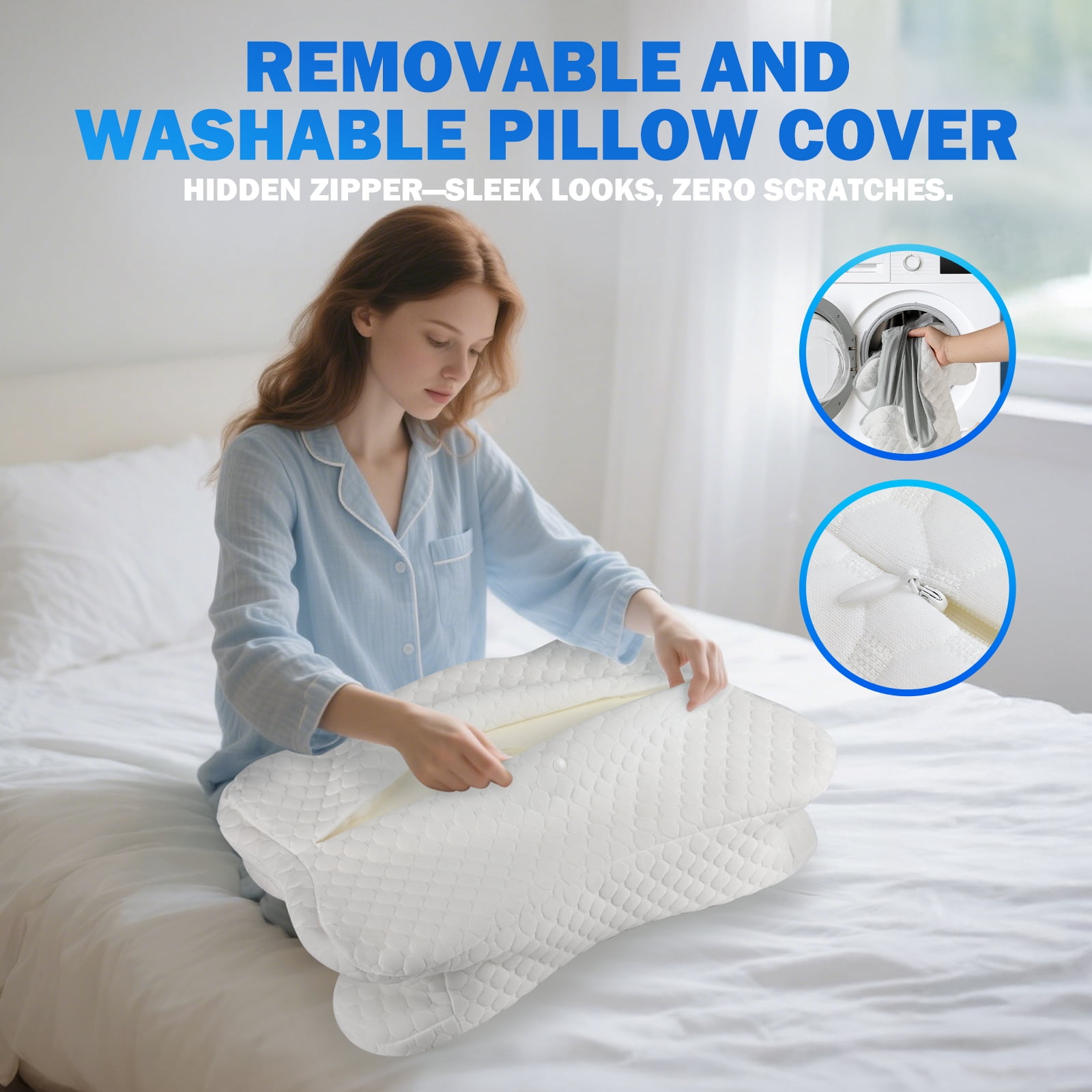 Cervical Memory Foam Pillow for Neck Pain Relief, Ergonomic Orthopedic Cooling Bed Pillow with Breathable Pillowcase, Ideal for Side, Back and Stomach Sleepers, Gray