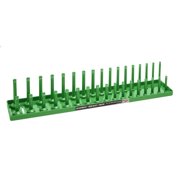 Hansen Global 1/2 Inch Metric 2 Row Regular/Deep Socket Holder Tray - Green