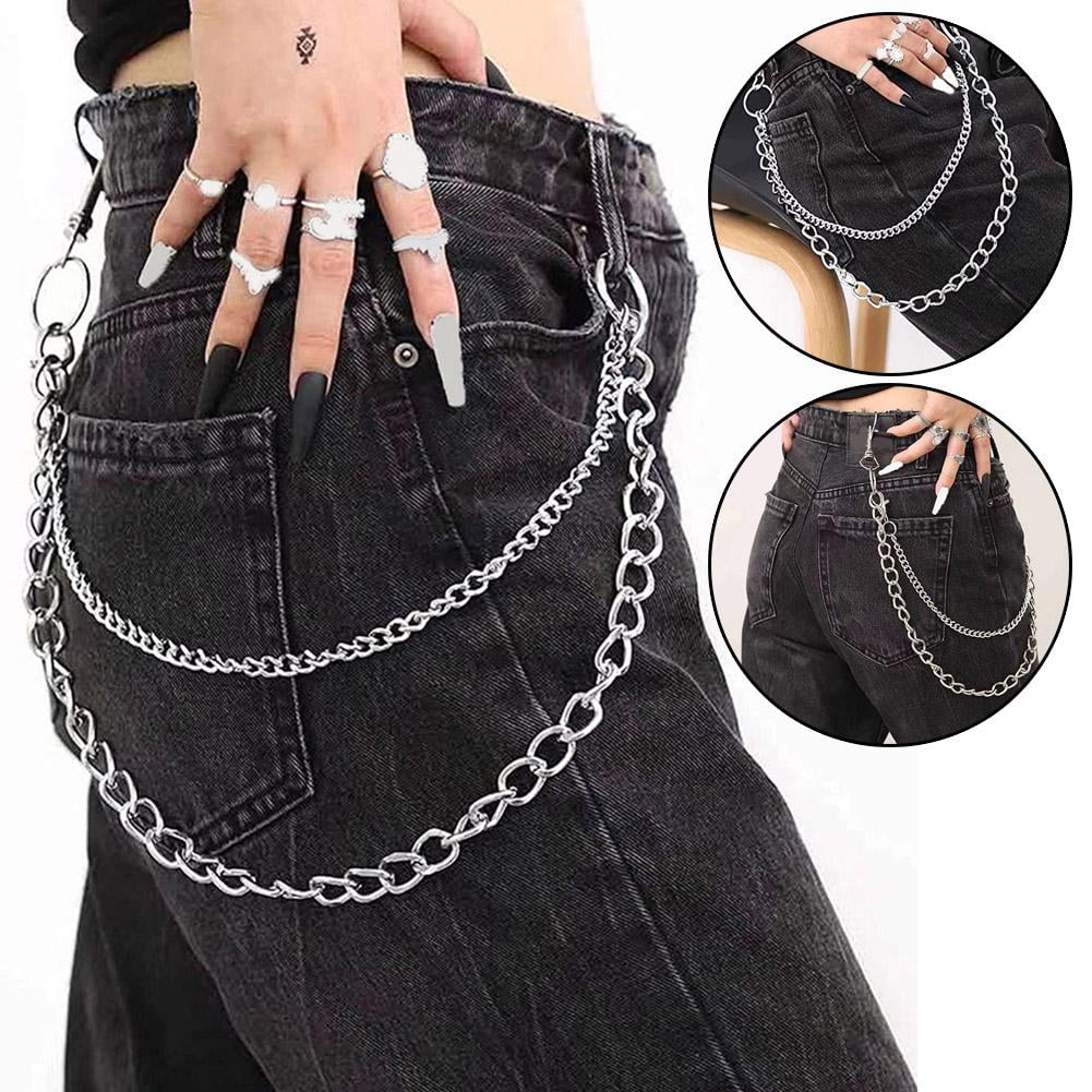 Hip Hop Pants Jean Chain Goth Punk Silver Trousers Chains Biker Heavy Thick Wallet Pocket Chains Silver Keychains Body Jewelry for Men and Women, Multi-layer Hip Hop Punk Chain