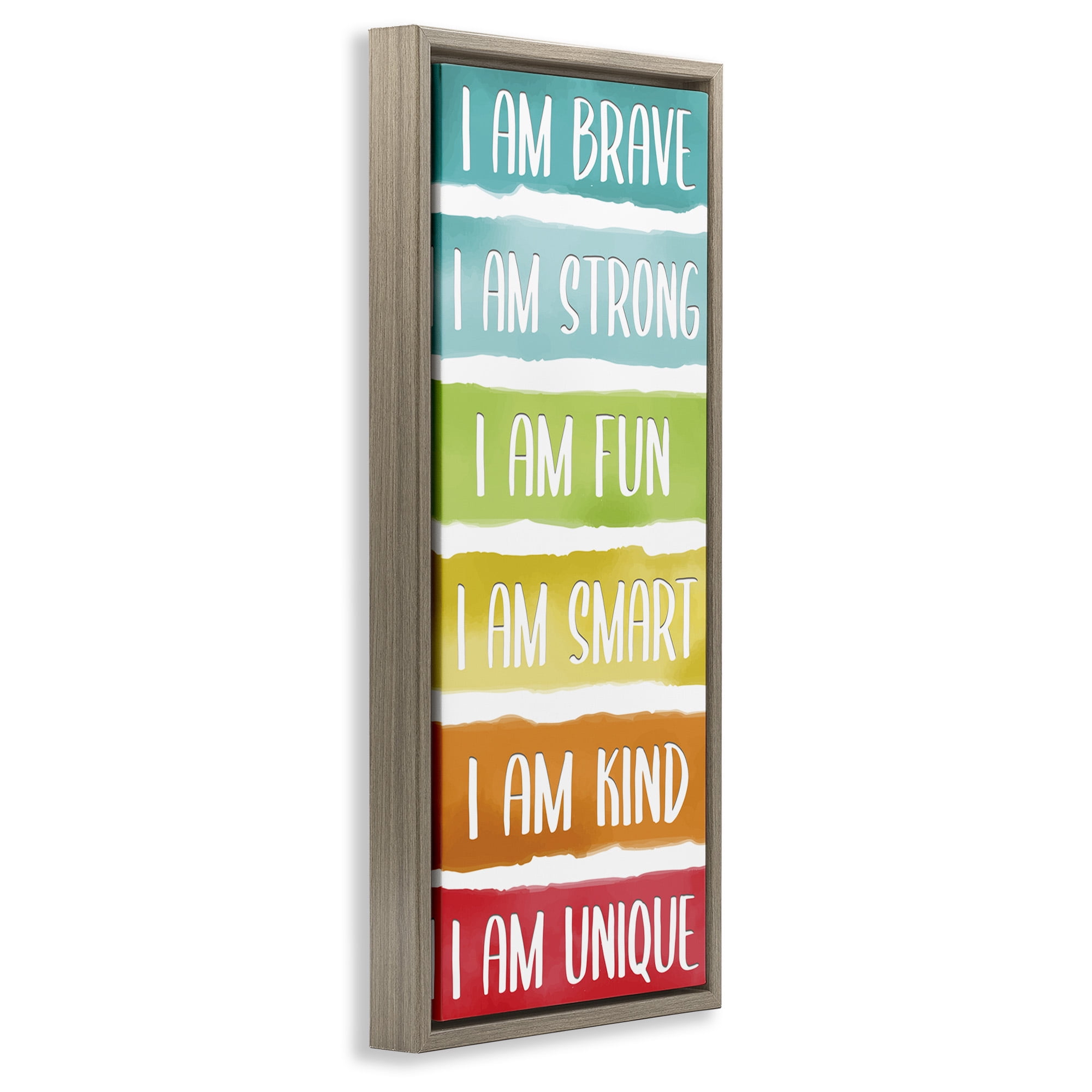 Stupell Industries Fun Inspirational Rainbow Phrases Inspirational Painting Brown Floater Framed Canvas Art Print Wall Art, 15 x 31