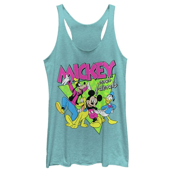 Women's Mickey & Friends 80s Group Logo Racerback Tank Top Tahiti Blue Small