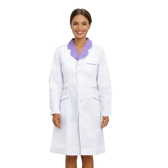 Elegant Antique- Ensemble for Long Sleeve Lab Coat with Notched Collar and Slant Pockets for Everyday and Use