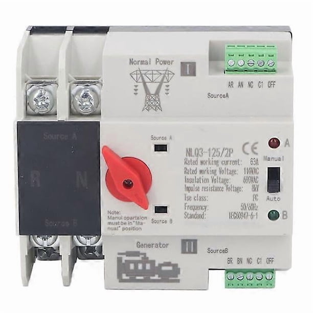 2P Double Automatic Transfer Switch Generator Changeover AC110V 50Hz 60Hz 63A