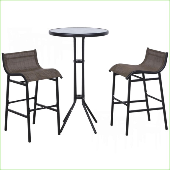 Patio Bistro Set 3-Piece Bar Height for 2 – Round Table 2 Chairs for Patio Garden Balcony | Tan Brown | Metal