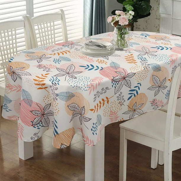 Oval Tablecloth 52 x 70 Inch, Boho Orange Tablecloth for Oval Table, Fabric Wrinkle Free