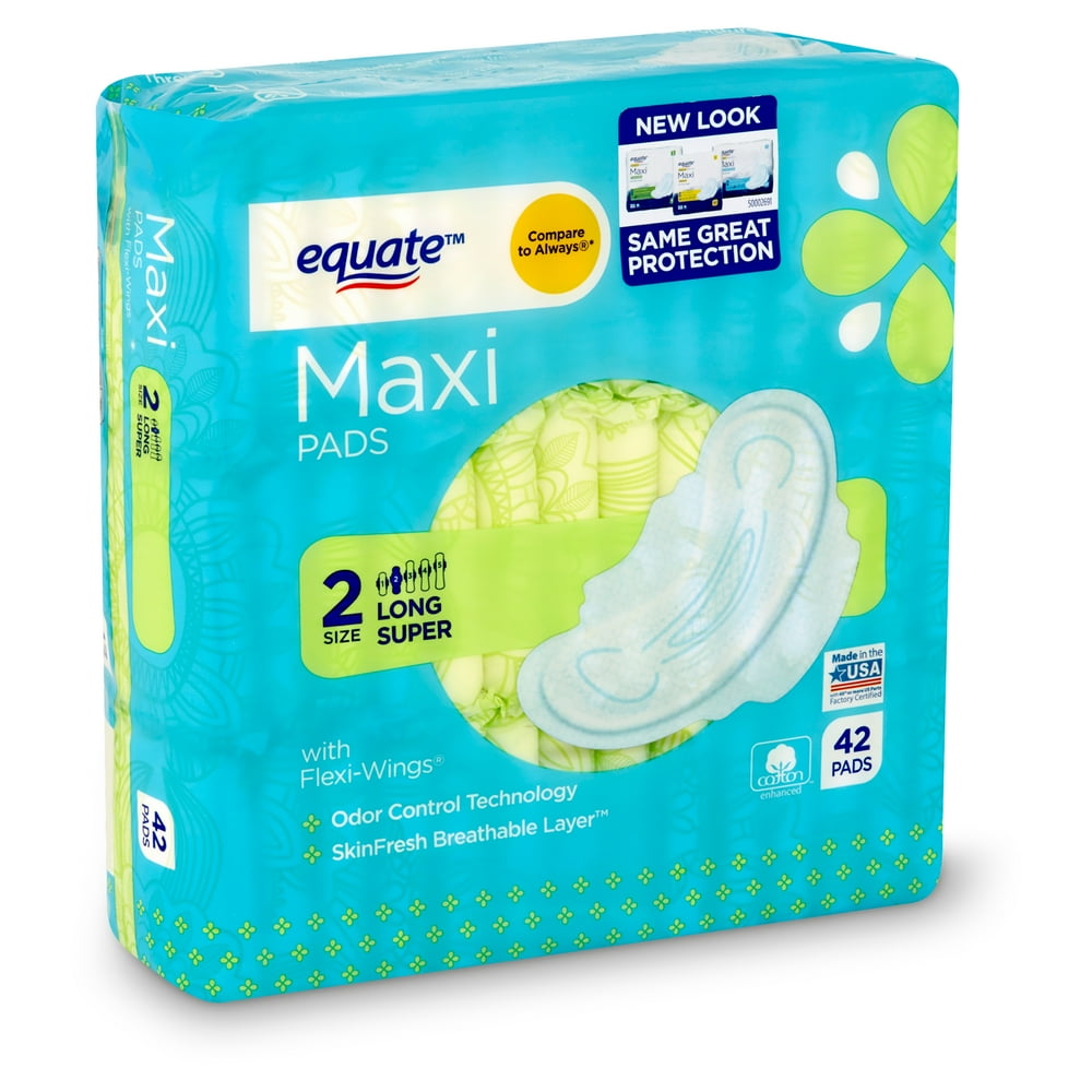 Equate Long Super Maxi Pads with FlexiWings, Size 2, 42 count