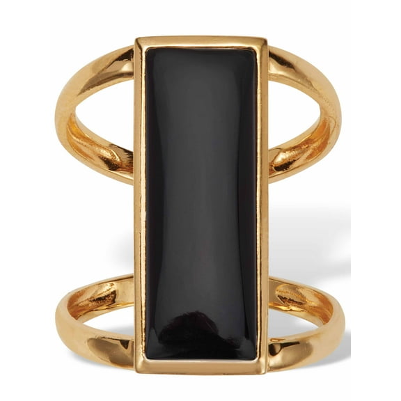 PalmBeach Jewelry Emerald Cut Genuine Black Onyx Bezel Set Cabachon Ring in 18k Gold-plated Sterling Silver
