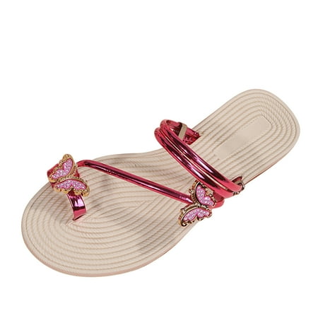 

simu Summer Beach Sandals Fashion Ladies Ladies Fashion Summer Butterfly Cover Toe Straw Bottom Flat Beach Sandals Comfortable for Women