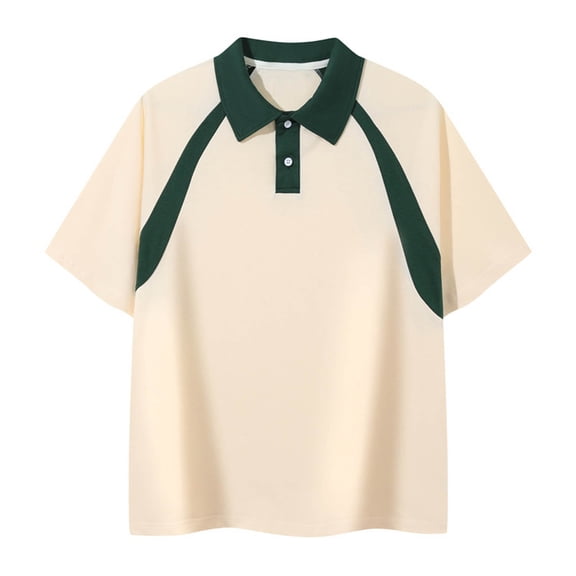 YLSDY Fashion Men's Short Sleeve Button Collared Shirt Loose Drop Shoulder Lapel T-Shirt Lightweight Relaxed Fit Casual Classic Basic Tee Beige XXL