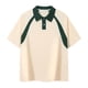 thumbnail image 1 of Blusa y camisa de manga corta con cuello vuelto para hombre, de algodón, con botones, informal, de color liso y bloques de color, con mangas raglán, 1 of 6