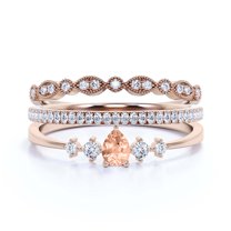 Dazzling Minimalist 2.05 Carat Pear Cut Morganite And Diamond Moissanite Classic Engagement Ring, Affordable Wedding Ring in 10k Solid Rose Gold, Gift For Her, Promise Ring, Trio Set, Matching Band