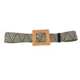 thumbnail image 2 of IQOGKRN Women's Boho Woven Elastic Waist Belt with Square Wooden Buckle Stretchy Summer Cincher for Dresses & Beachwear Black One Size, 2 of 3