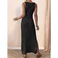 thumbnail image 6 of Women'S Crochet Coverups Sleeveless Beachwear Dresses Side Slit Maxi Beachwear Black One Size, 6 of 7