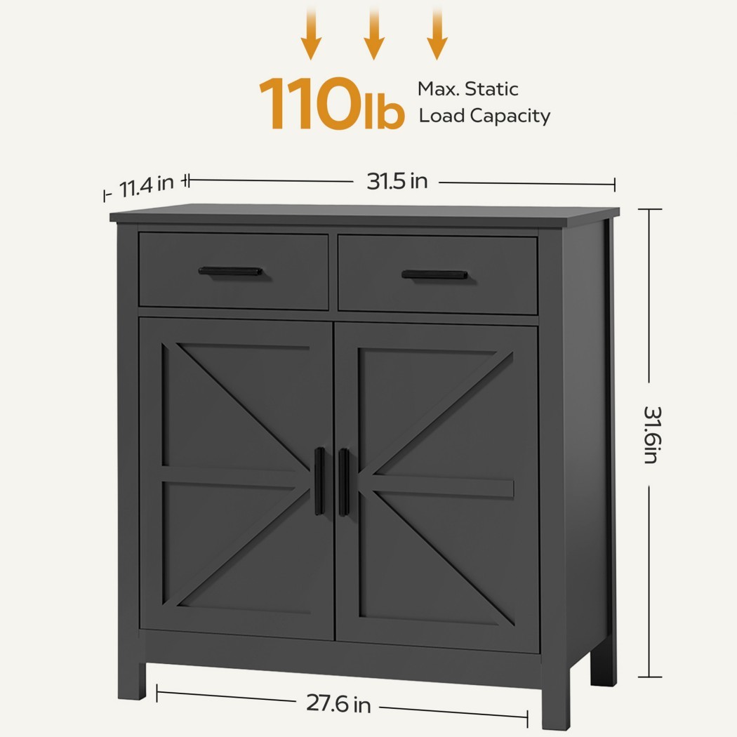 Modern Farmhouse Buffet Cabinet, Kitchen Storage Cabinet with 2 Drawers & 2 Doors, Coffee Bar Sideboard with Wide Countertop for Dining Room, Living Room & Entryway, Black
