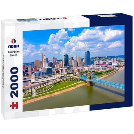 Noah Jigsaw Puzzle Cincinnati Ohio skyline with John Roebling bridge aerial view 2000 pieces