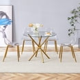 thumbnail image 4 of Hi loPres 36.6-Inch Round Glass Dining Table Set for 4, Modern Gold Metal Legs with Transparent Chairs, 5-Piece Kitchen Room Furniture, 4 of 9