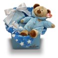 thumbnail image 1 of Newborn Baby Boy Gift Basket with Fleece Blanket, Teddy Bear, Washcloths, Bathtime Accessory, 1 of 3