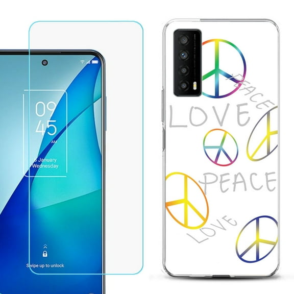 Slim-Fit Gel TPU Phone Case for TCL Stylus 5G, with Tempered Glass Screen Protector, by OneToughShield ® - Love/Peace