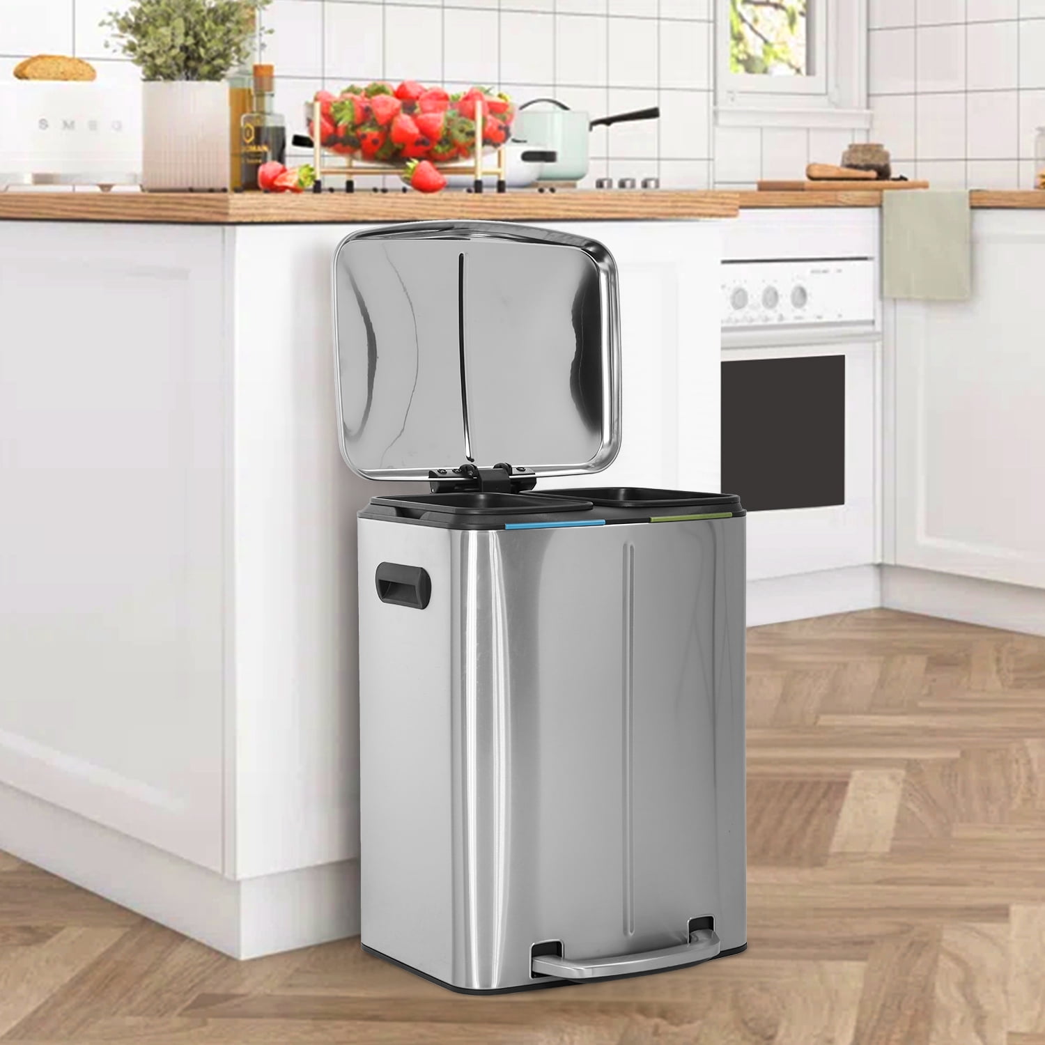 Kitchen Trash Can With Lid For Office Bedroom Bathroom Step Trash Bin Fingerprint-Proof Brushed Stainless Steel Garbage Can 10 Gallon/ 40L