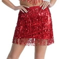thumbnail image 2 of ZQUUVOU Women's Sequin Fringe Dance Skirt Performance Sparkling Tassel Hem Puffy Bodycon Stage Show Practice Red, 2 of 5
