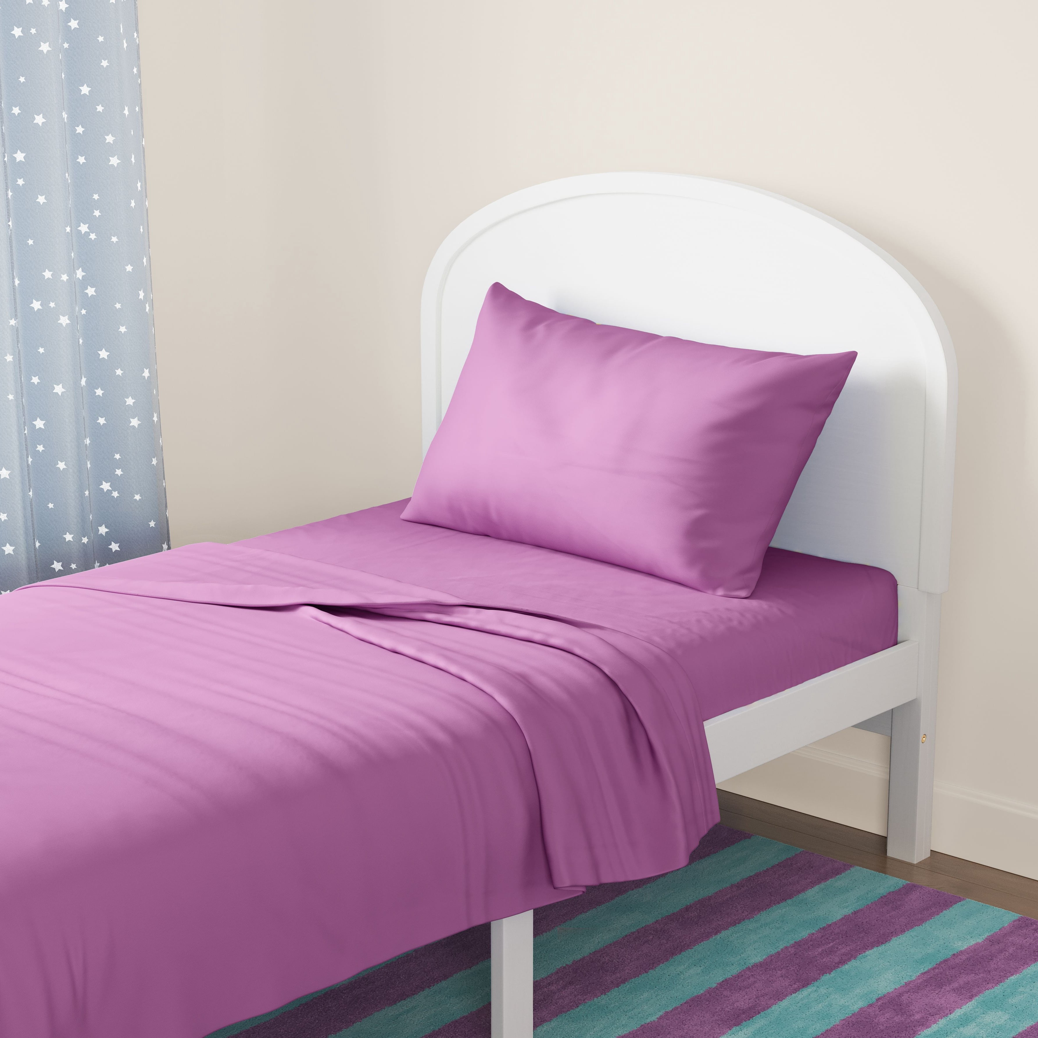 Mainstays Kids Microfiber Bed Sheet Set, Twin, Vibrant Orchid, 3 Pieces