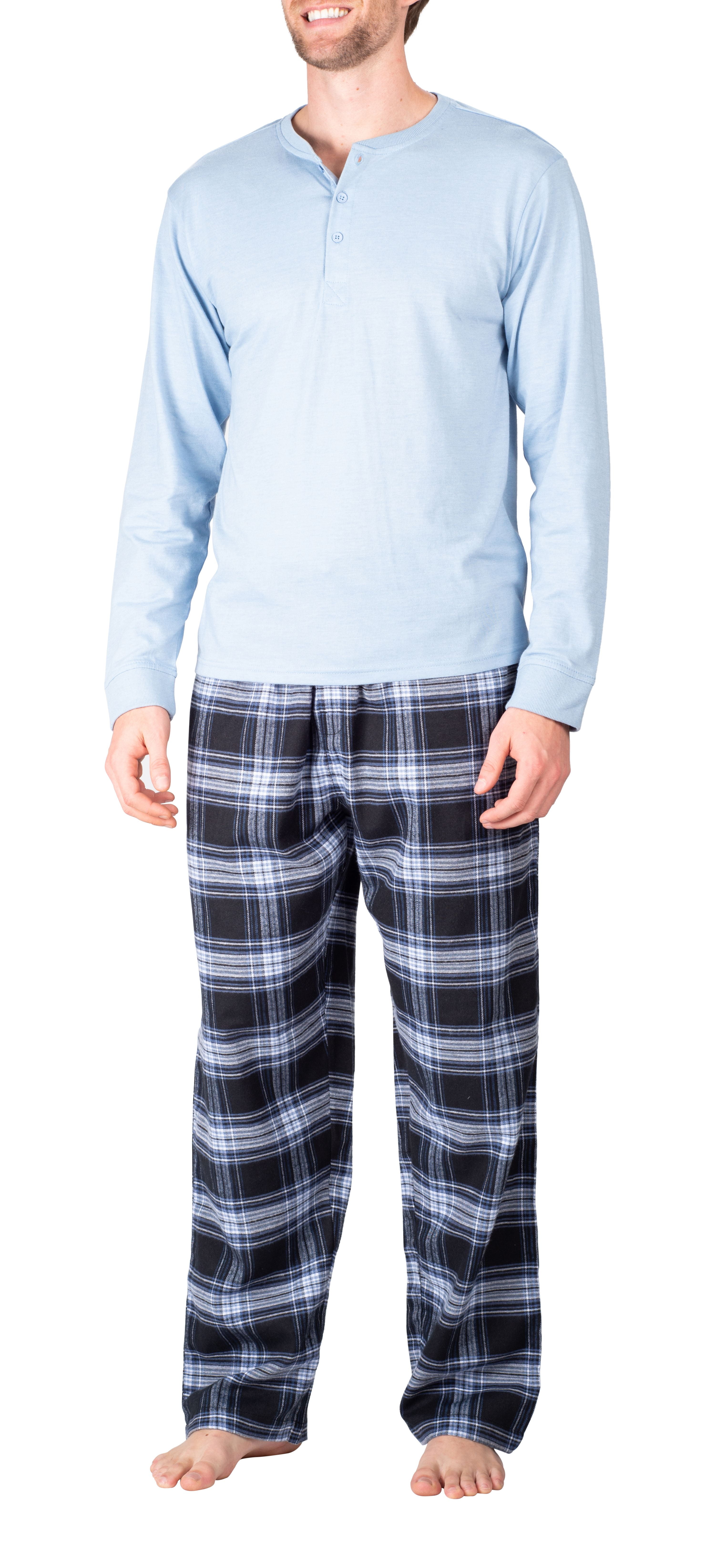 Mens 2 Piece Flannel Pyjama Set Cotton Ultra Soft Lounge Pants Crew Neck T-Shirt