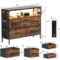 thumbnail image 2 of Dresser for Bedroom TV Stand with Power Outlets and LED Light, 6 Drawers Dresser with Side Pockets & Hooks, Wide Dresser with Shelves for 45" TV, Fabric Chest of Drawers, Rustic Brown, 2 of 7