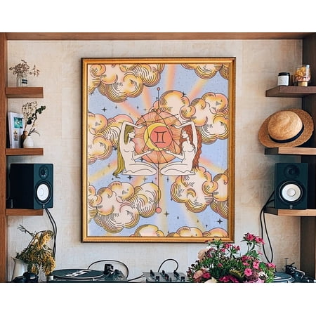 Gemini Poster, Astrology Poster, Gemini Gift, Zodiac Poster, Gemini Decor, Zodiac Print, Celestial Art, Mystical Decor, Mystical Wall Art, For Living Room UNFRAMED