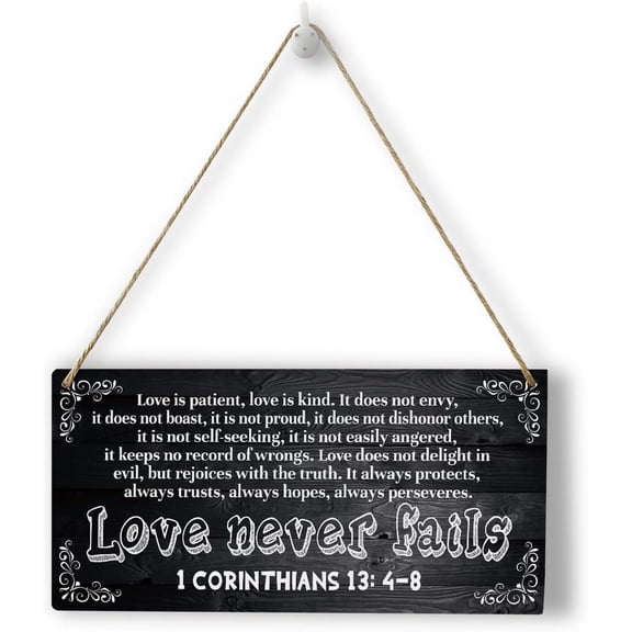 Rustic Christian Gifts for Women Wood Wall Art Wall Hanging Decor Inspirational Religious Bible Verse Gifts Wooden Decorative Plaque Sign for Home Office Love Never Fails 1 Corinthians 134-8 Sign