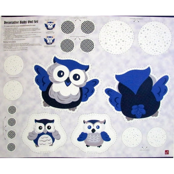 Baby Boutique Owl Pillow 100% Cotton Fabric Sold by The Panel