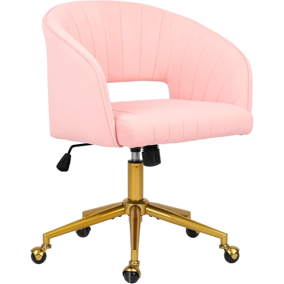 NurtureTail Vanity Chair, Velvet Desk Chair with Gold Base, Upholstered Makeup Chair for Bedroom, Living Room, Home Office,Pink