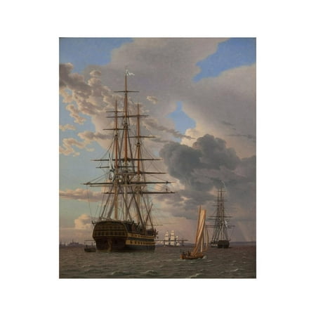 The Russian Ship of the Line Azov and a Frigate at Anchor in the Roads of Elsinore, 1828 Print Wall Art By Christoffer-wilhelm (Best Way To Ship To Russia)