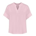 thumbnail image 4 of Wyobmus Womens Summer Cotton Linen Tops Rolled Short Sleeve T-Shirt Loose Fit Button V Neck Flowy Long Shirt Trendy Basic Blouse Clothes 2025 Pink, 4 of 4