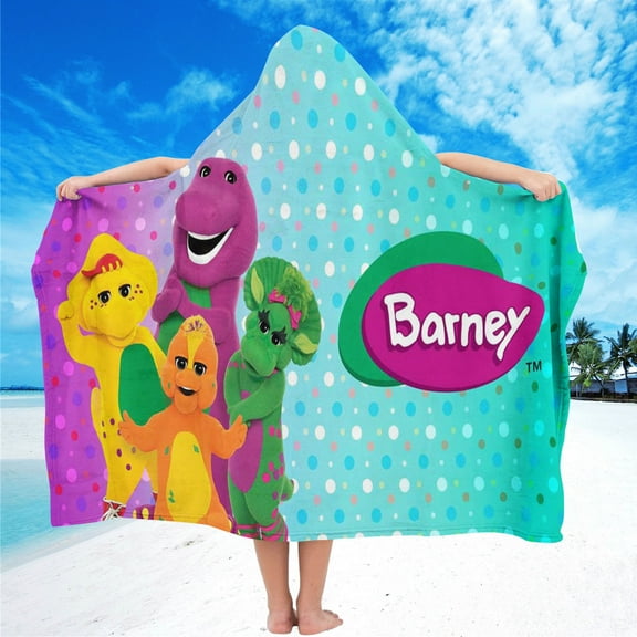 Barney and Friends Hooded Kids Beach Towels Toddler Microfiber Bath Absorbent Pool Wrap Hat Swim Cover-ups Poncho