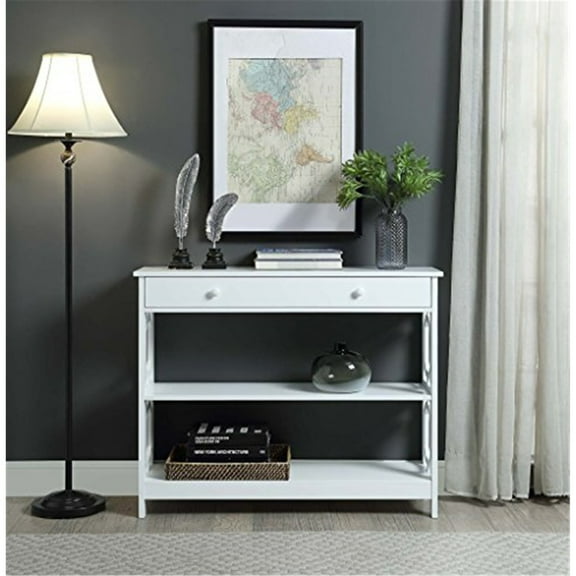 Convenience Concepts Omega Storage Console Table in White Wood Finish