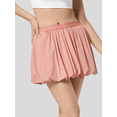 thumbnail image 6 of Yunliwuli Women's Pleated Puffball Skirt Solid Color Elastic Waist A-Line Short Skirt for Summer, 6 of 10
