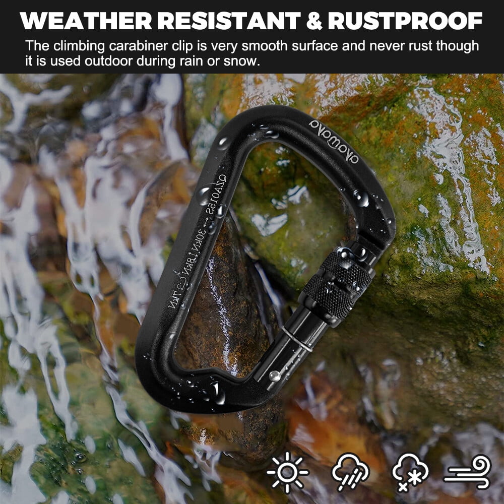 ASTRAEA 3Pack Screwgate Locking Carabiner D Shape Hook, 30KN Aluminum Alloy Outdoor Sport Tools for Climbing Caving, Black