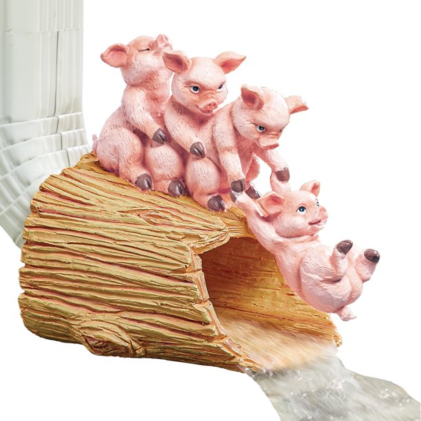 Handpainted Piggy Ride Gutter Guard Downspout Statue, Directs Water