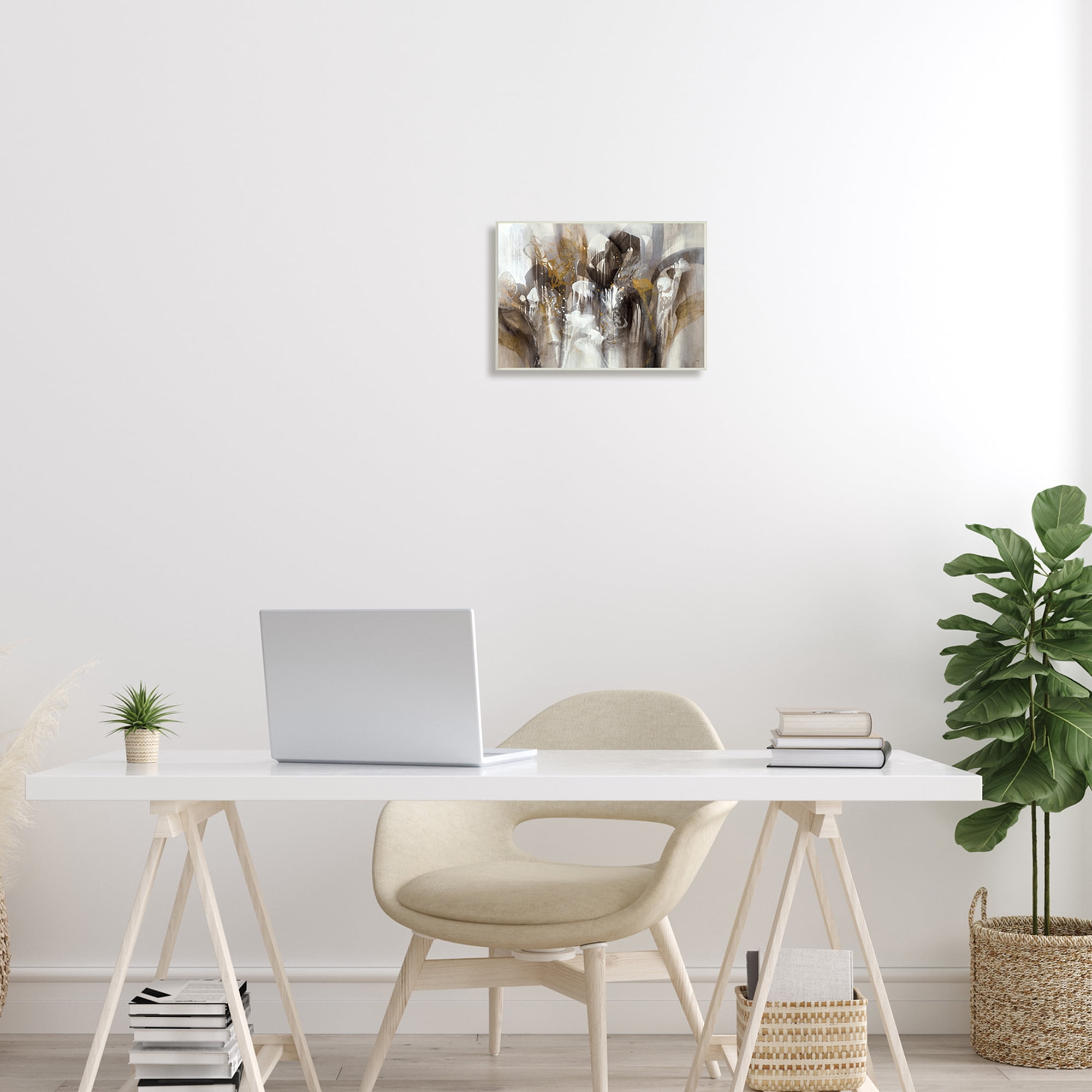 Abstract Cascading Shapes Modern Brown White Black 15 in x 10 in Framed Painting Art Print, by Stupell Home Décor