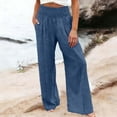 thumbnail image 3 of Wide Leg Trousers Women Casual Ruched High Waisted Comfy Pants with Pockets Summer Pants for Women, 3 of 6