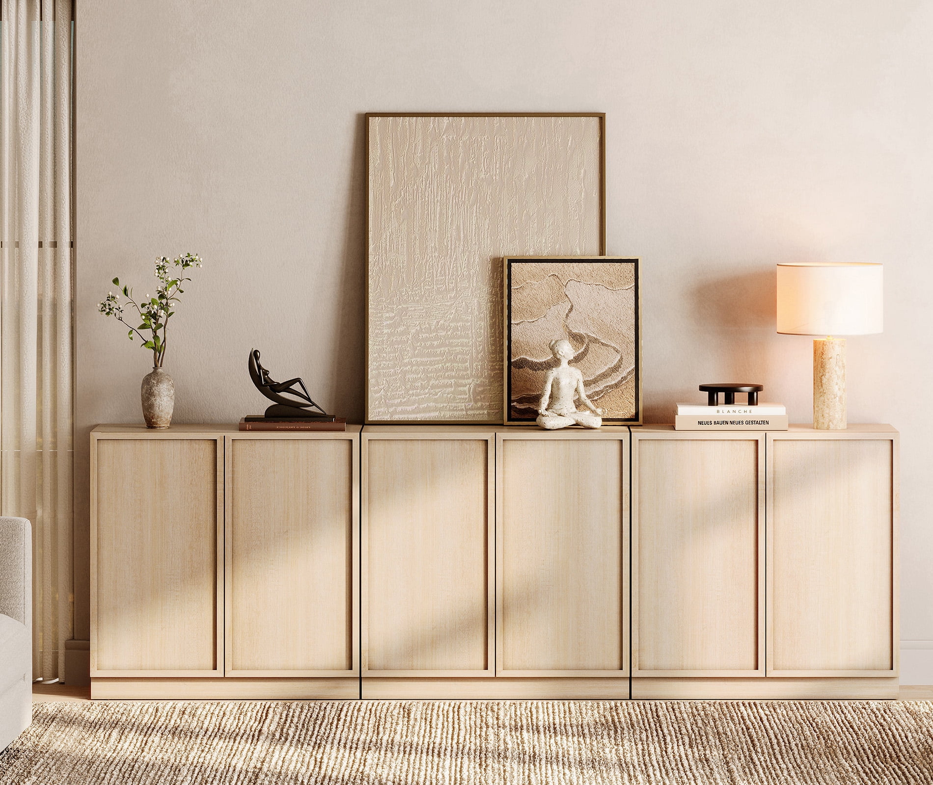 94.5" Modern Sideboard Buffet Cabinet with 6 Doors, Multifunctional Sideboard with Large Storage and Adjustable Shelf, Beige