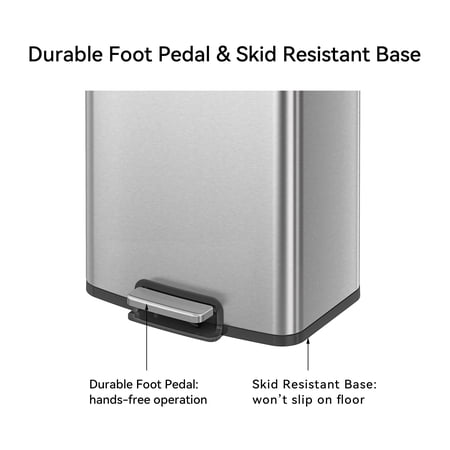 BETTER HOMES & GARDENS KITCHEN TRASH CAN, 13.2 GALLON STAINLESS STEEL STEP GARBAGE BIN WITH SOFT CLOSE LID, SILVER